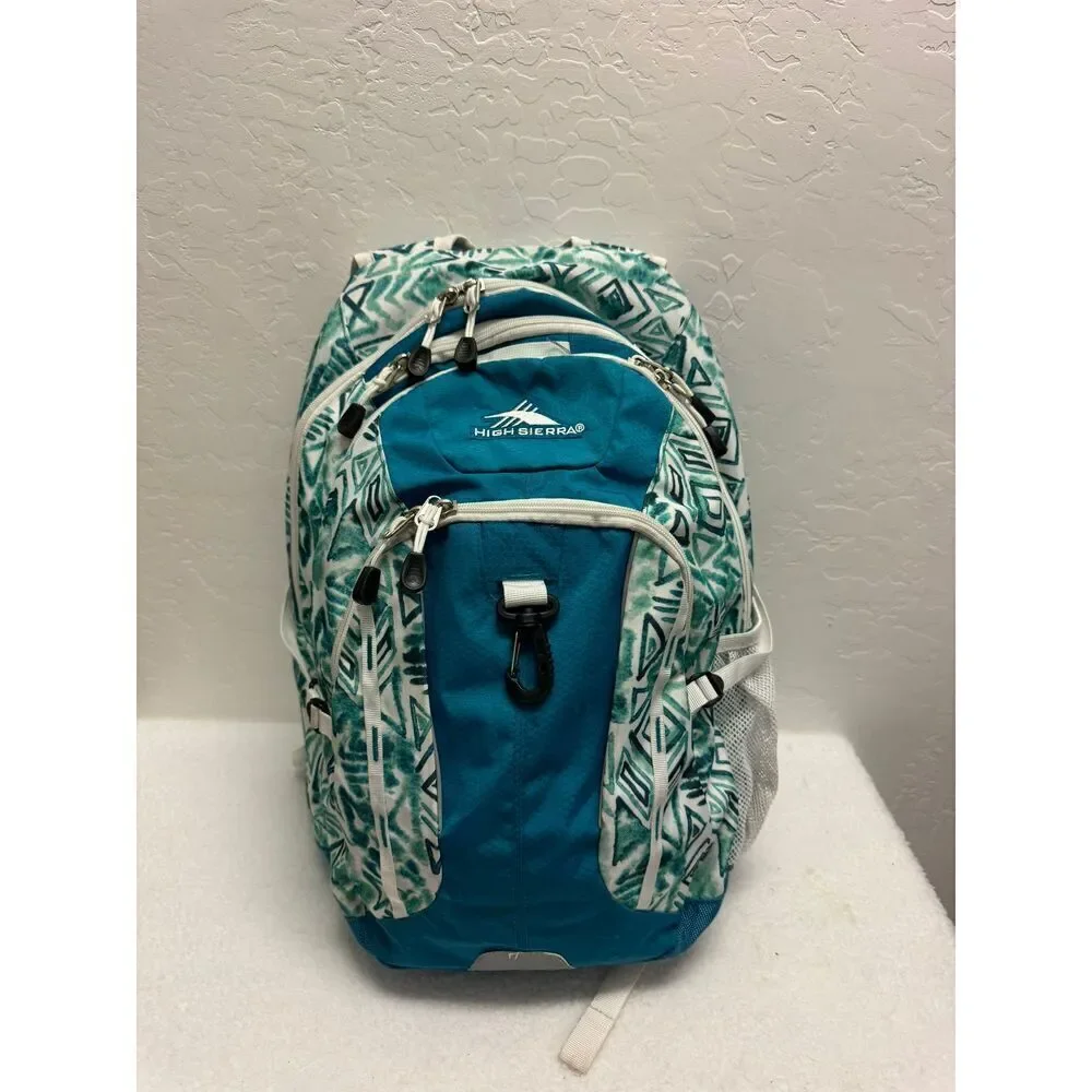 High Sierra Teal‎ White Patterned Backpack Multiple Compartment SuspensionSystem